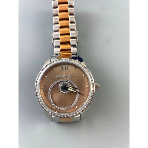 New Aragon Ladies Watch StarHalo Ronda 762 Silver Gold Tone Swarovski Crystals - Picture 3 of 9